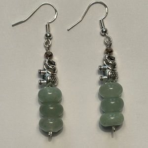 Genuine Burmese Jade and Silver Tone Accents Earrings